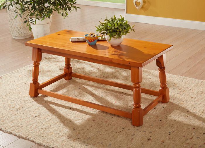 Couchtisch auf massivem Kiefernholz-Gestell 