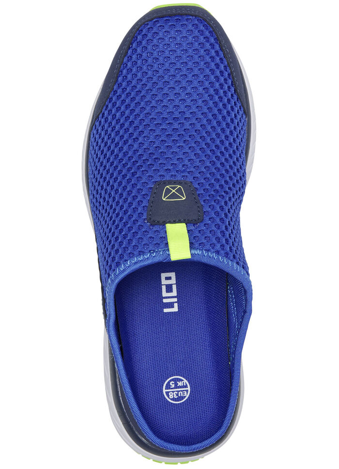 Sabot aus Textilmaterial mit Synthetikbes&auml;tzen BLAU-LIMONE