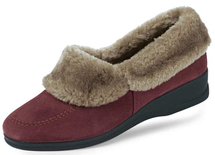 ELENA EDEN Hausschuh mit echtem Lammfellfutter BORDEAUX-TAUPE