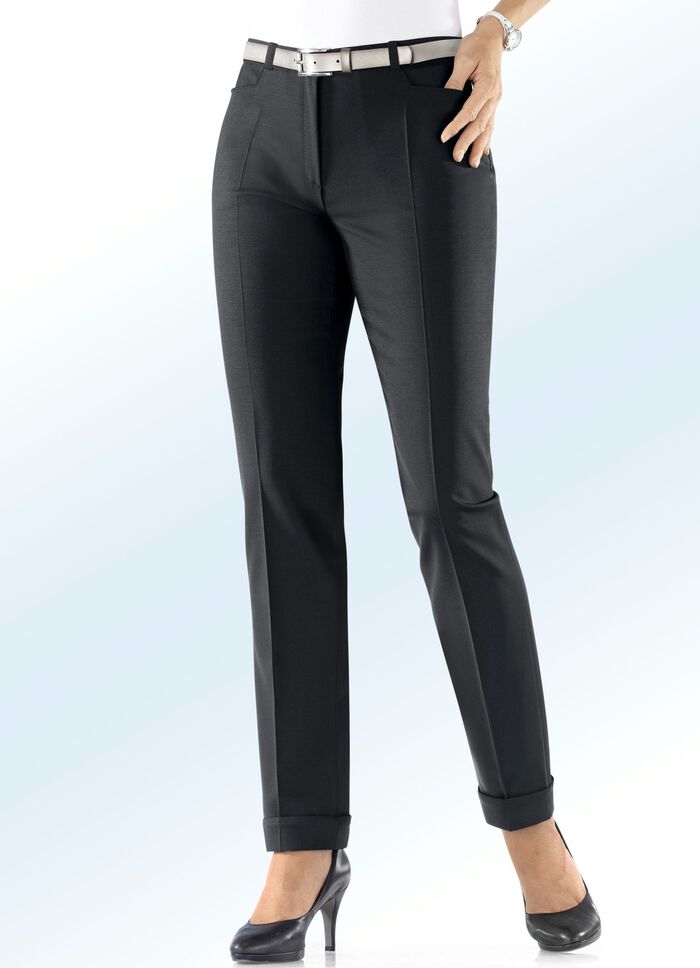 Hose mit trendigen Aufschl&auml;gen SCHWARZ