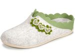 Laurina Filz-Pantoffel mit pfifiger Applikation ECRU-GR&Uuml;N