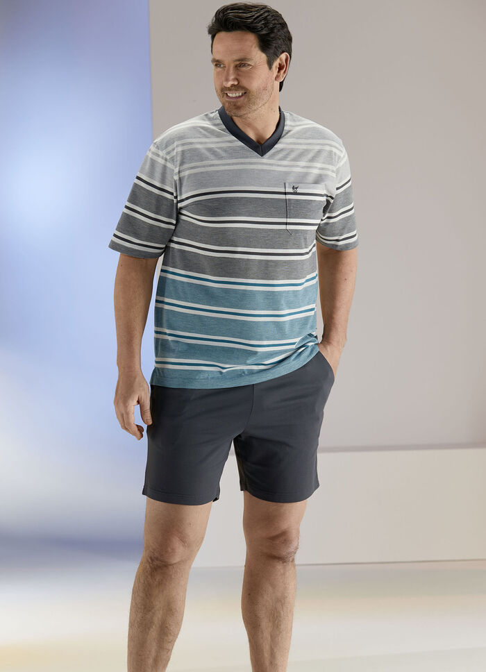 Hajo Klima Komfort Shorty mit V-Ausschnitt und garngef&auml;rbtem Ringel 