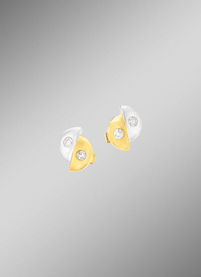 Satinierte Ohrstecker in Bicolor mit 4 Brillanten 