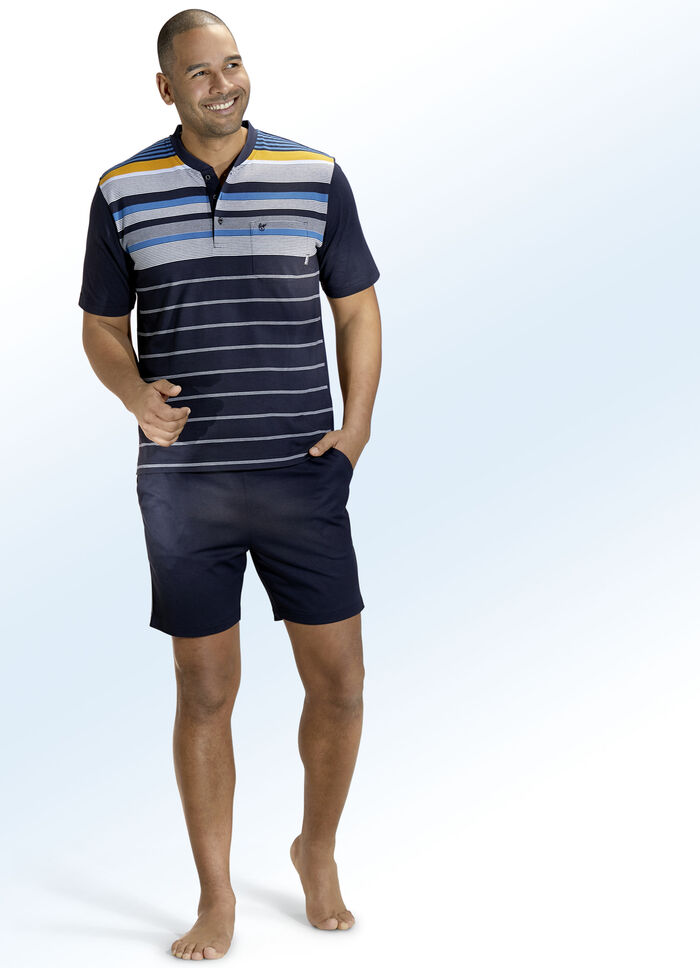 Hajo Klima Komfort Shorty mit Knopfleiste, garngefärbtem Ringeldessin 