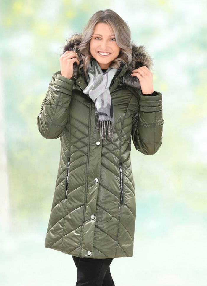 Longjacke mit abnehmbarem Kunstpelz-Besatz 