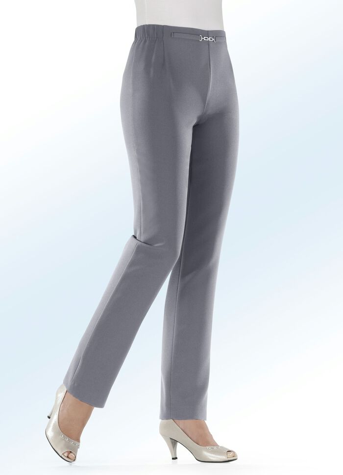 Hose mit schm&uuml;ckendem Zierteil vorne am Bund MITTELGRAU