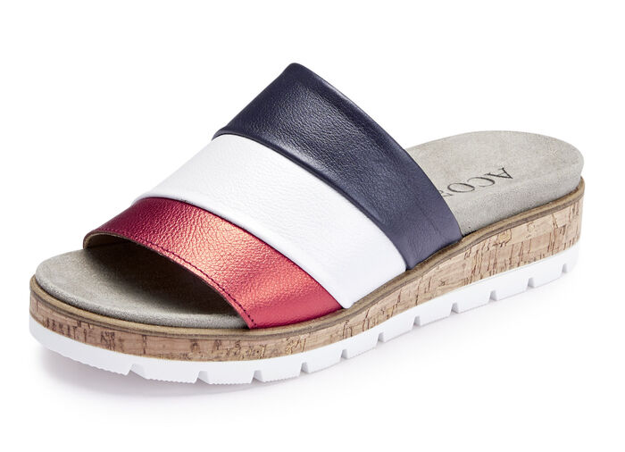 ELENA EDEN, bequeme Damen-Pantoletten, Weite G, mit herausnehmbarem Fußbett BLAU-WEISS-ROT