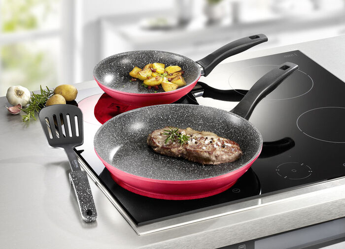 3-teiliges Pfannen-Set mit Stoneline®-Antihaftbeschichtung ROT
