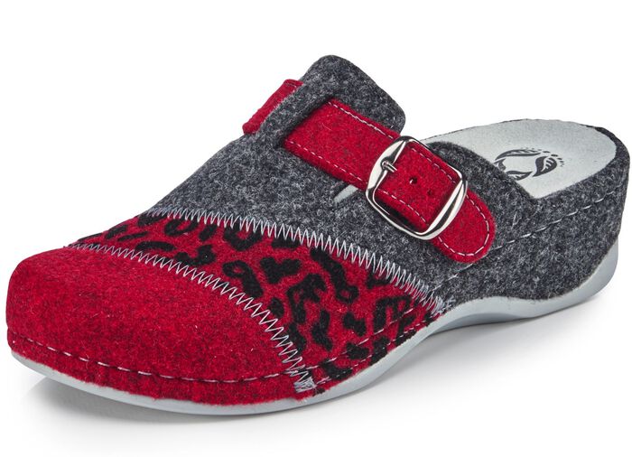 Mubb, klassische Damen-Hausschuhe, Weite H, mit herausnehmbarem Fu&szlig;bett GRANATROT-ANTHRAZIT