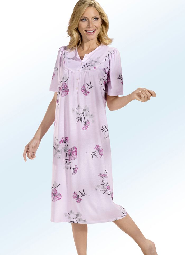 Nachthemd, Kurzarm mit Knopfleiste ROSÉ-BUNT