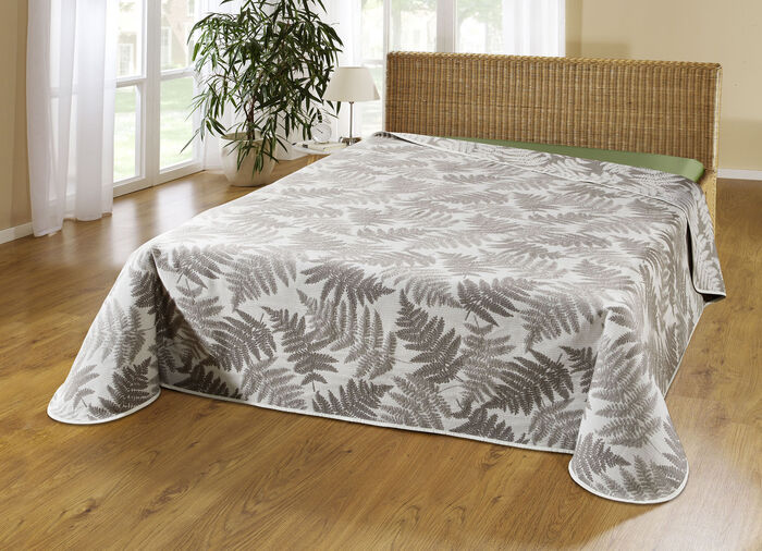 Tagesdecke mit naturnahen Blättermotiven SILBER