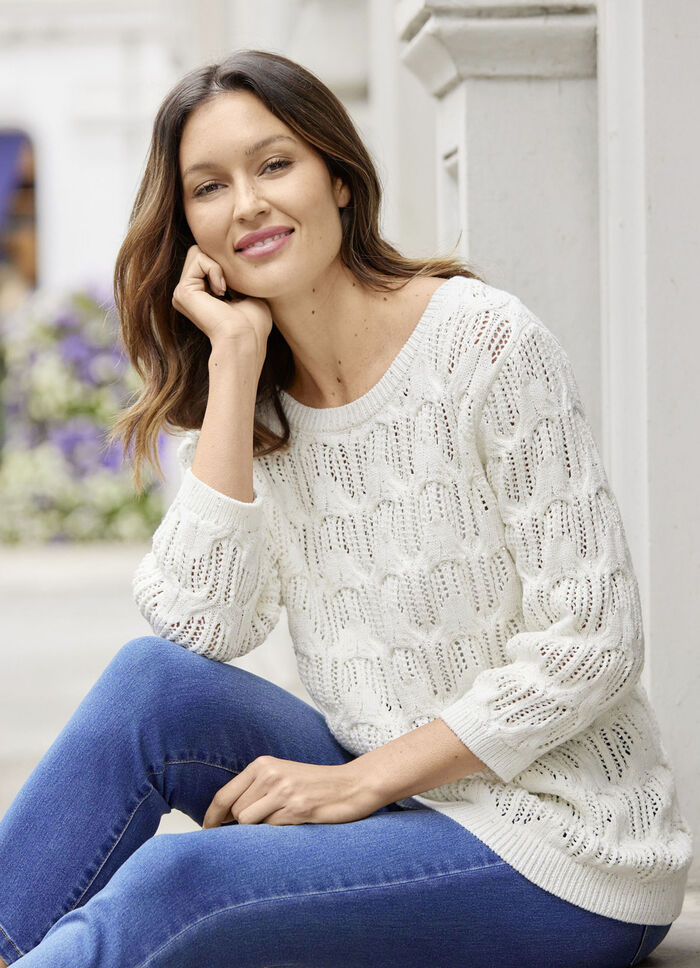 Pullover mit dezentem Paillettengarn ECRU