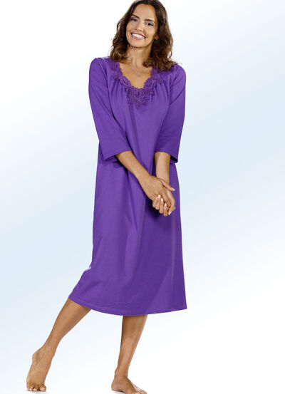 Zweierpack Nachthemden mit floraler Spitze und Raffungen 