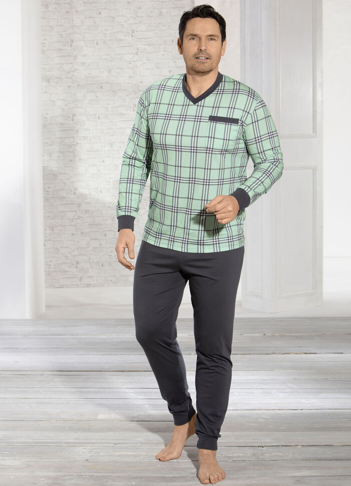 Schlafanzug mit V-Ausschnitt und Brusttasche 