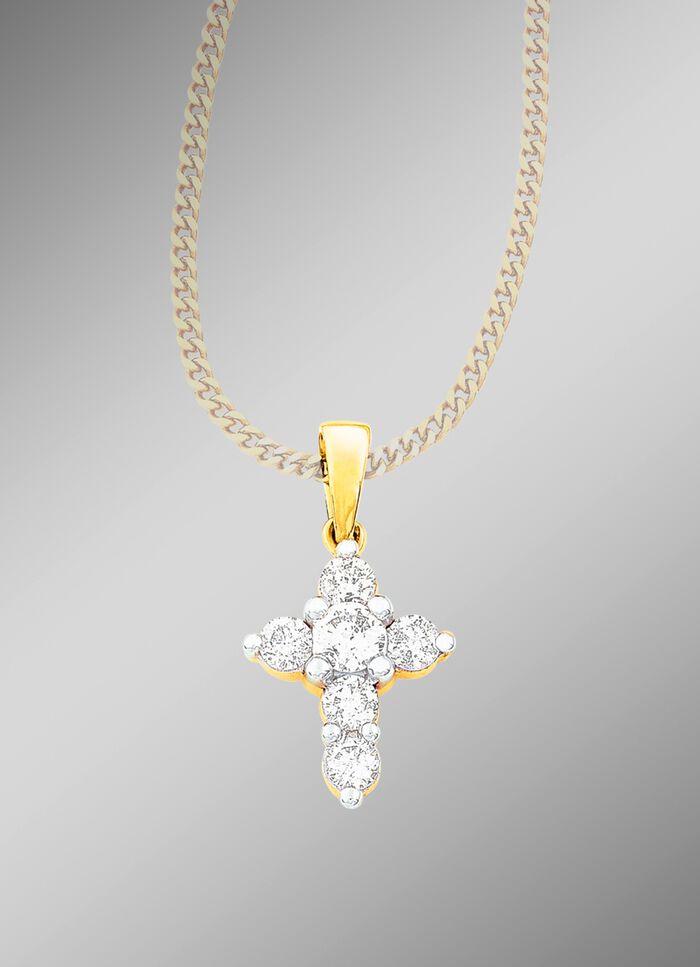 Klassischer Kreuz-Anh&auml;nger mit 6 Brillanten 