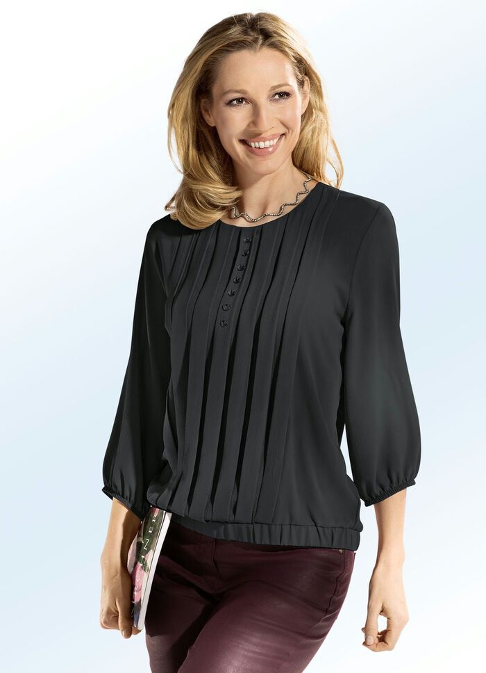 Tunika mit h&uuml;bscher Biesenzier im Vorderteil in 4 Farben SCHWARZ