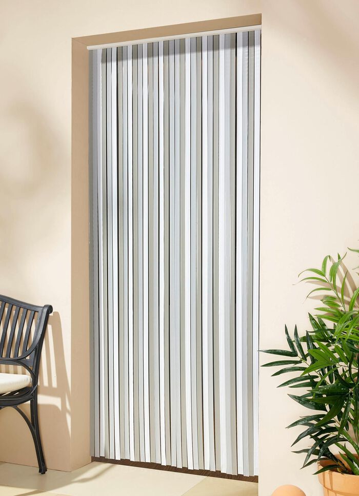 Streifenvorhang mit 34 Str&auml;ngen GRAU-WEISS