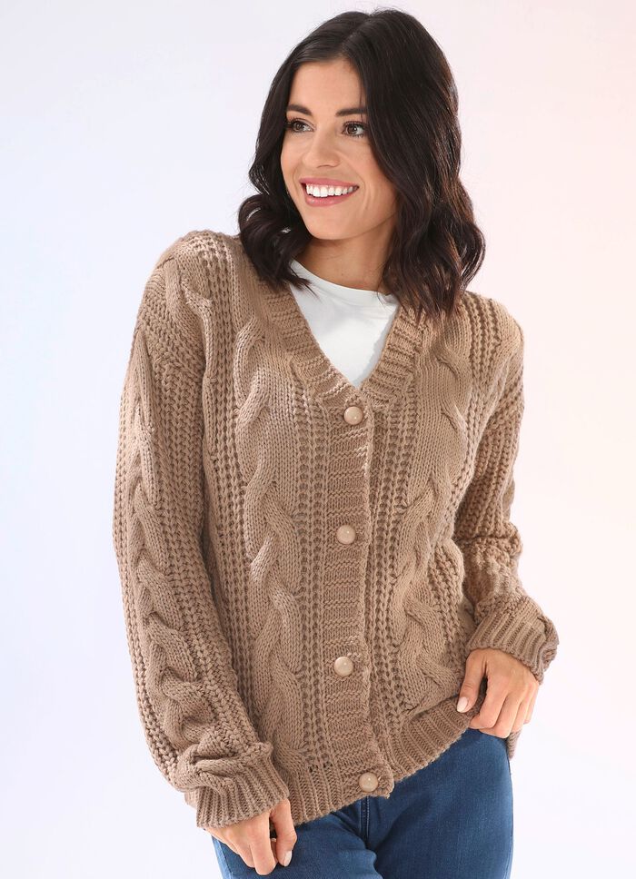 Strickjacke in Grobstrick CAMEL