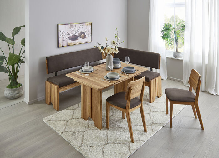 Eckbankgruppe mit Gestell aus massiver, geölter Eiche EICHE-DUNKELBRAUN