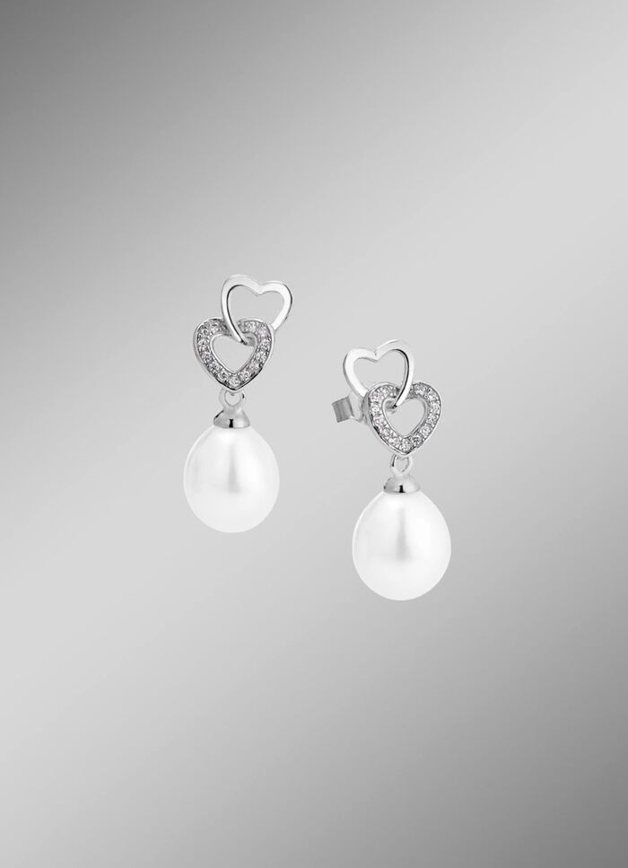 Herzliche Eleganz &ndash; Ohrstecker aus Silber mit Perlen und Zirkonia 