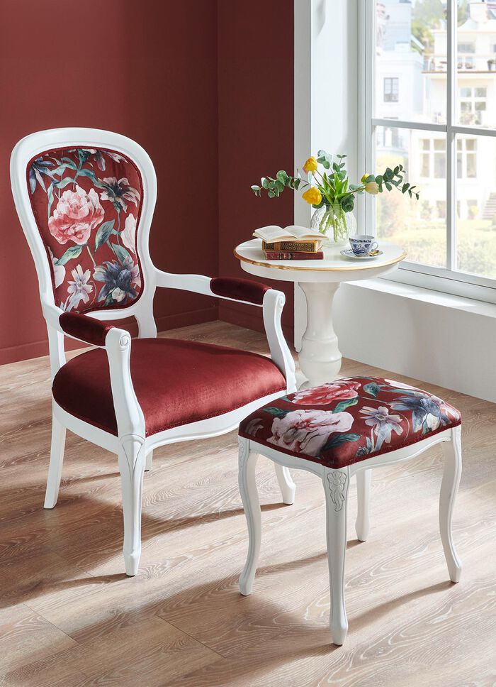 Sitzm&ouml;bel mit Gestell aus massivem Buchenholz WEISS-BORDEAUX