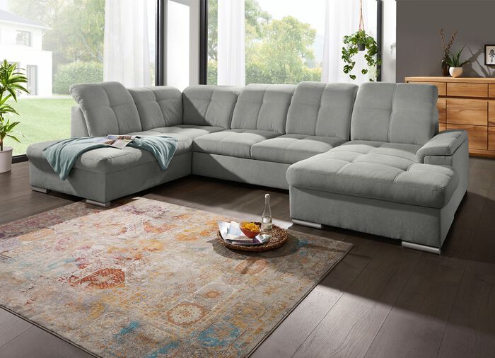 Wohnlandschaft mit Bettfunktion und Bettkasten GRAU