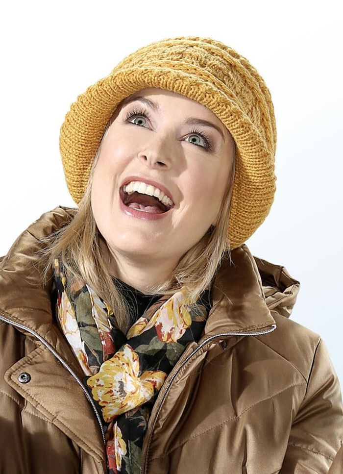 Warmer Damen-Hut, mit Rundum-Gummizug SENFGELB