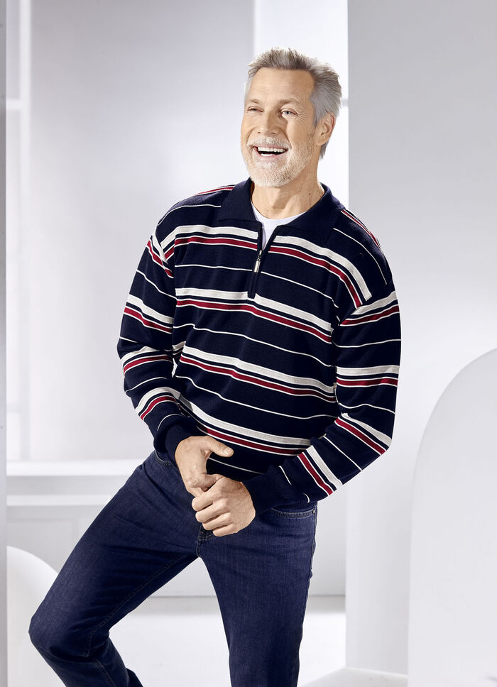 Polopullover mit kurzem Rei&szlig;verschluss in 2 Farben MARINE