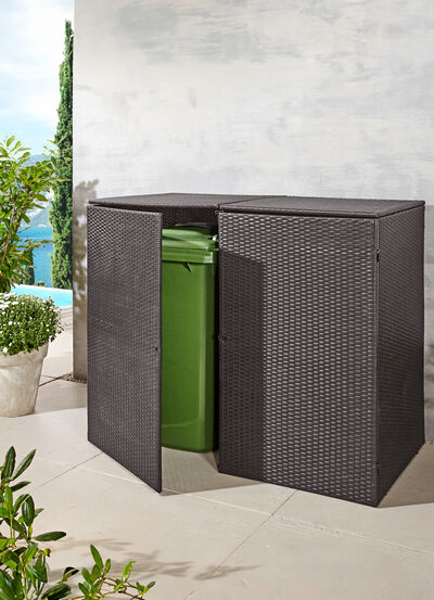 Doppel-Mülltonnenschrank mit witterungsbeständigem Kunststoffgeflecht 