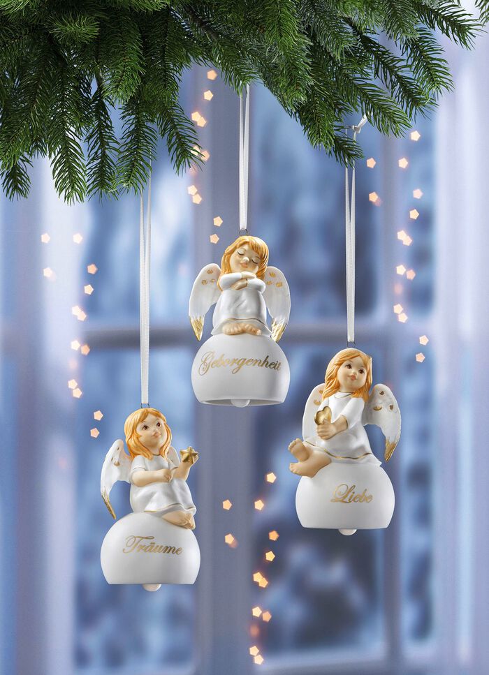 Gl&ouml;ckchen-Aufh&auml;nger mit Engelchen WEISS-GOLD