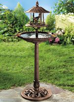 Vogelbad mit &uuml;berdachtem Futterbeh&auml;lter BRONZE