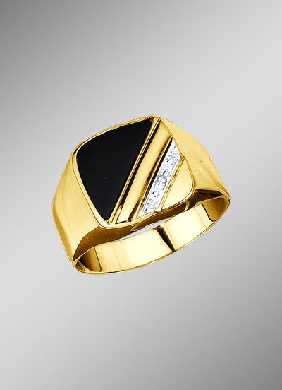 Klassischer Herrenring mit Onyx und Diamant  Klassischer Herrenring mit Onyx und Diamant