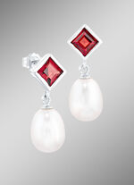 Elegante Ohrstecker mit echt Granat und S&uuml;&szlig;wasser-Zuchtperlen 