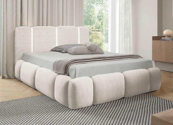 Polsterbett mit LED-Beleuchtung und Bettkasten 