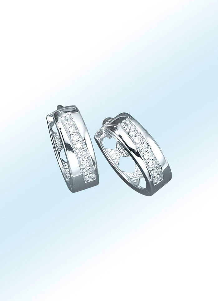 Hochgl&auml;nzende Klappcreolen mit synth. Zirkonia 