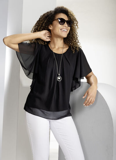 Poncho-Tunika mit Fledermausärmeln 