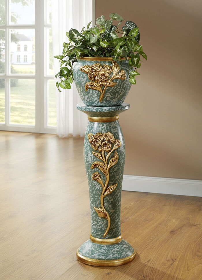 Säule mit Übertopf aus italienischer Keramik GRÜN-GOLD