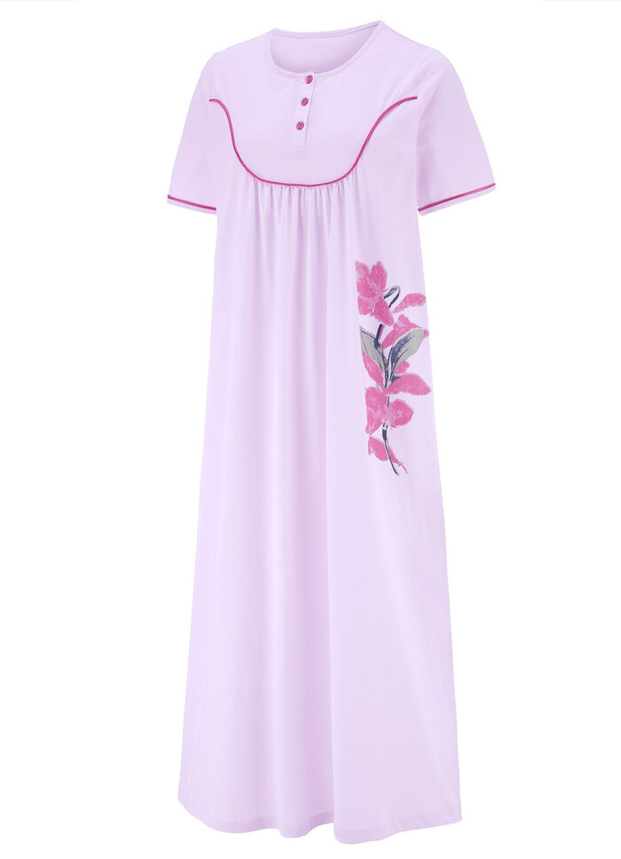 Wadenlanges Nachthemd mit Knopfleiste und kurzen &Auml;rmeln  FLIEDER