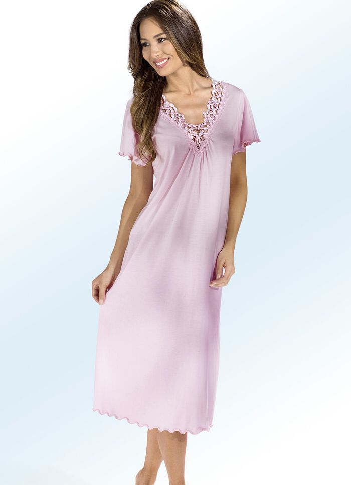 Nachthemd, Kurzarm mit V-Ausschnitt ROSA