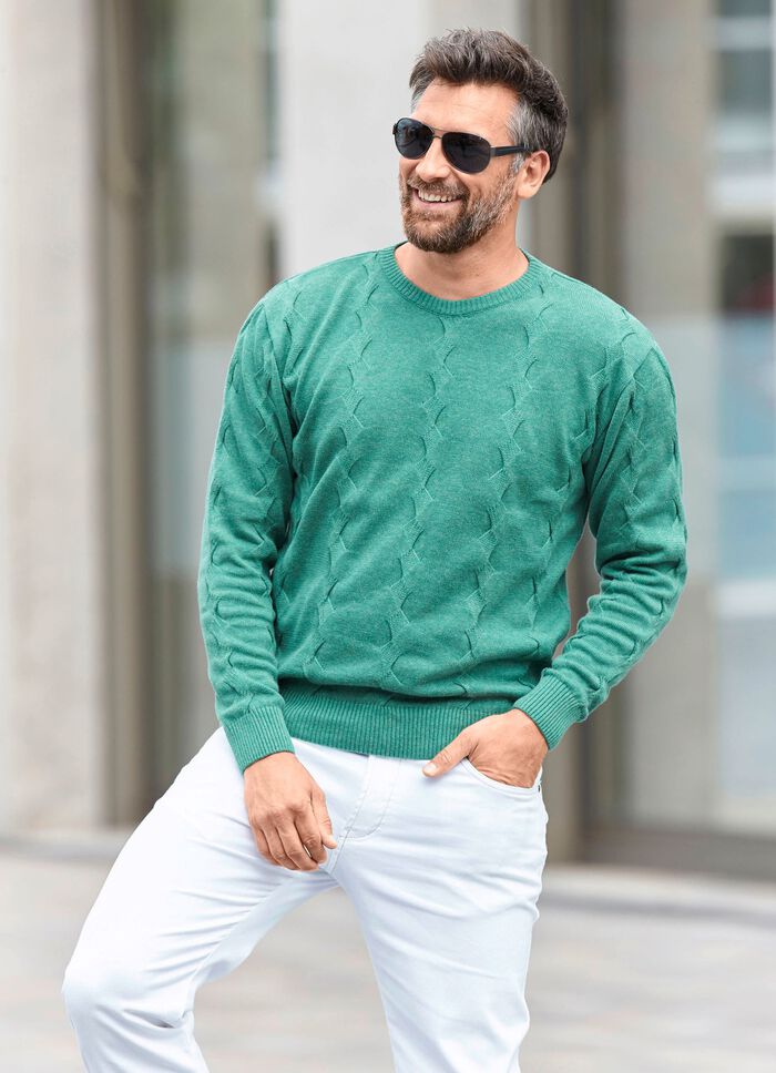 Rundhalspullover mit Strukturdessin in 3 Farben 