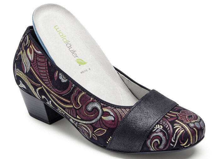 Waldl&auml;ufer, bequeme Damen-Pumps, Weite K, mit herausnehmbarem Fu&szlig;bett SCHWARZ-BUNT