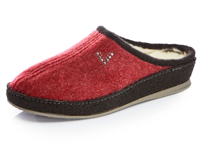 Atmungsaktive Damen-Hausschuhe, mit Schurwolle BORDEAUX-SCHWARZ