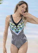 Sunmarin Badeanzug mit platziertem Druckdessin und Halbkorsage, bis Cup F 