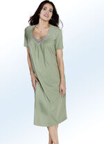 Dreierpack Nachthemden mit Stickereispitze, wadenlang sowie kurzen &Auml;rmeln 