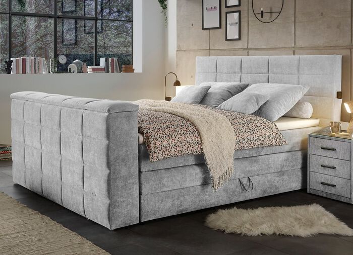 Boxspringbett mit elektrisch versenkbarer TV-Halterung HELLGRAU