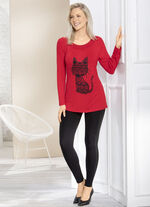 Shirt mit Katzen-Motiv in 2 Farben ROT