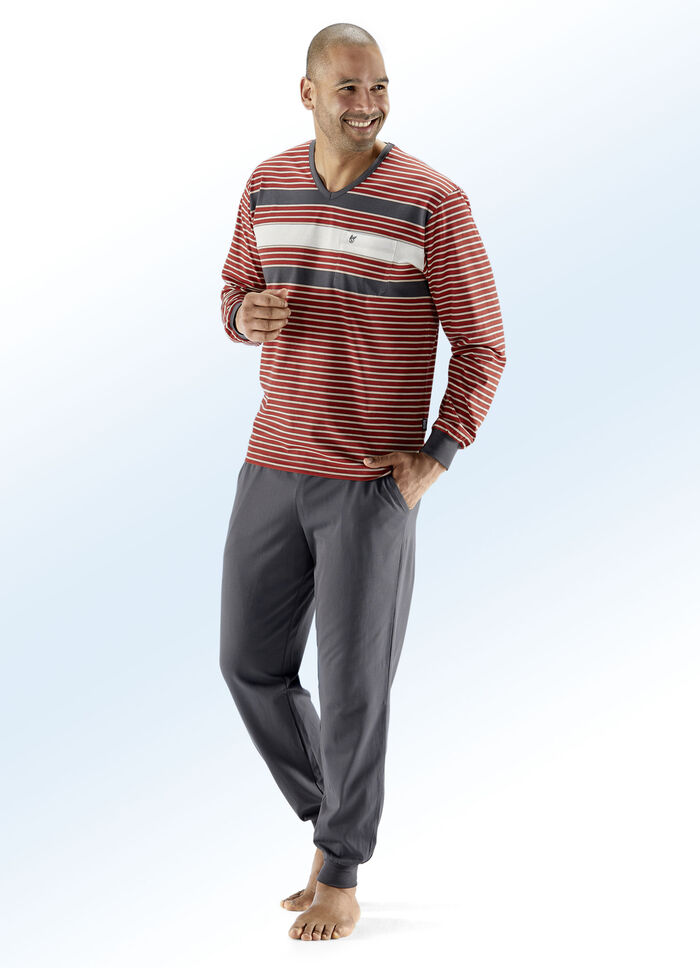 Hajo Klima Komfort Schlafanzug mit V-Ausschnitt und Brusttasche 