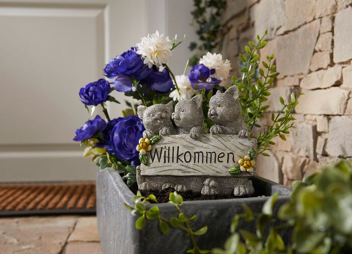 Willkommen mit Hunde,- oder Katzen aus Polyresin GRAU