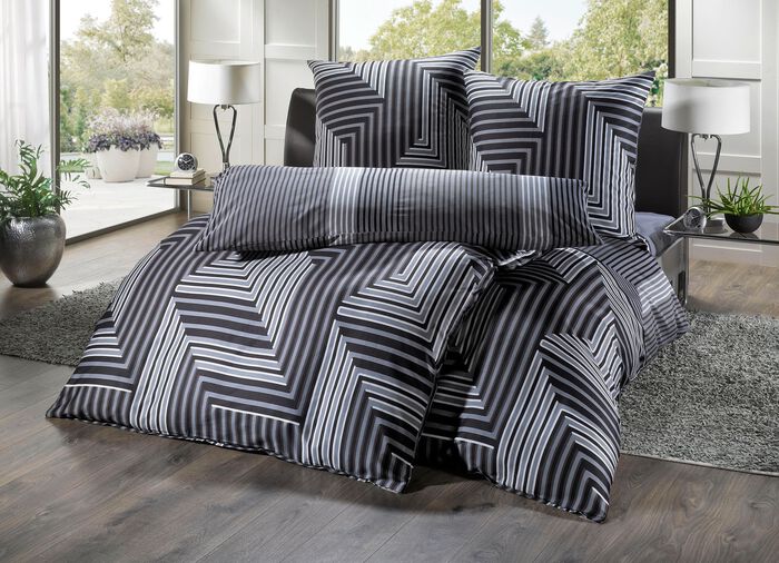 Baumwoll Bettw&auml;sche-Garnitur  ANTHRAZIT