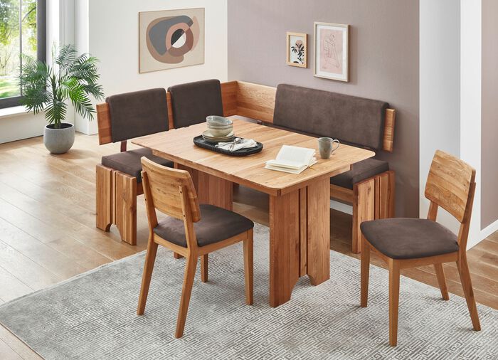 Eckbankgruppe mit Gestell aus massiver, ge&ouml;lter Eiche EICHE-DUNKELBRAUN